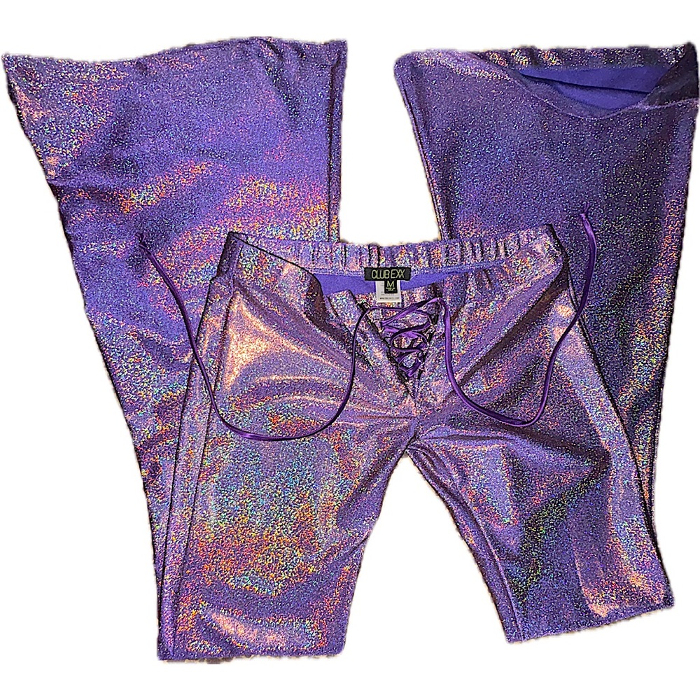 Purple Holographic Sparkle Rhiannon Bell Bottom Pants